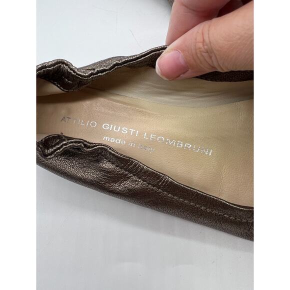 AGL Attilo Giusti Leombruni Peep Toe Leather Ballet Flats Metallic Italy 38.5 - Picture 3 of 7